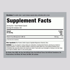 Bottle of Piping Rock Vitamin K2 MK4 with 220 capsules Pack 2