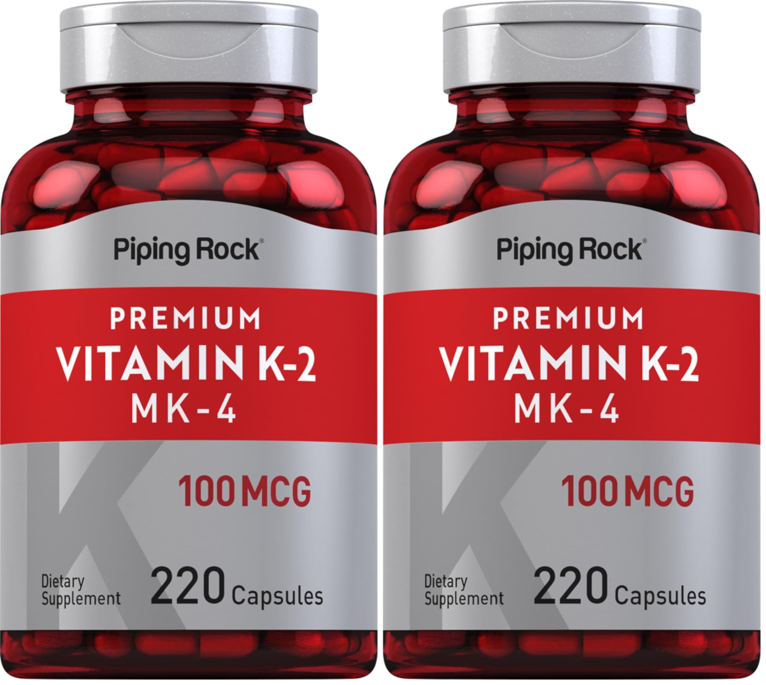 Piping Rock Vitamin K2 MK4 100 mcg supplement bottle and packaging