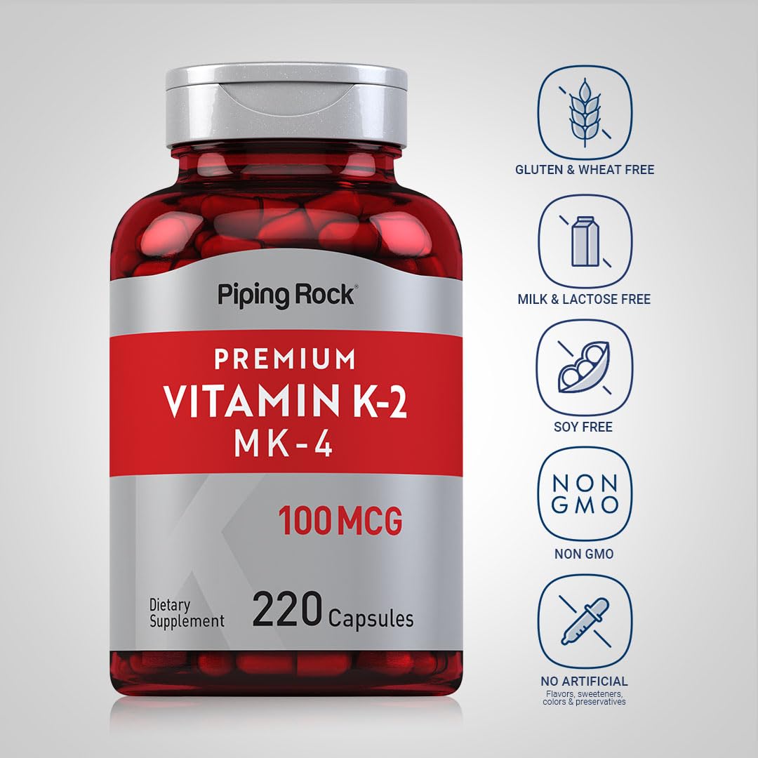 Vitamin K2 MK4 product label showing 100 mcg per capsule