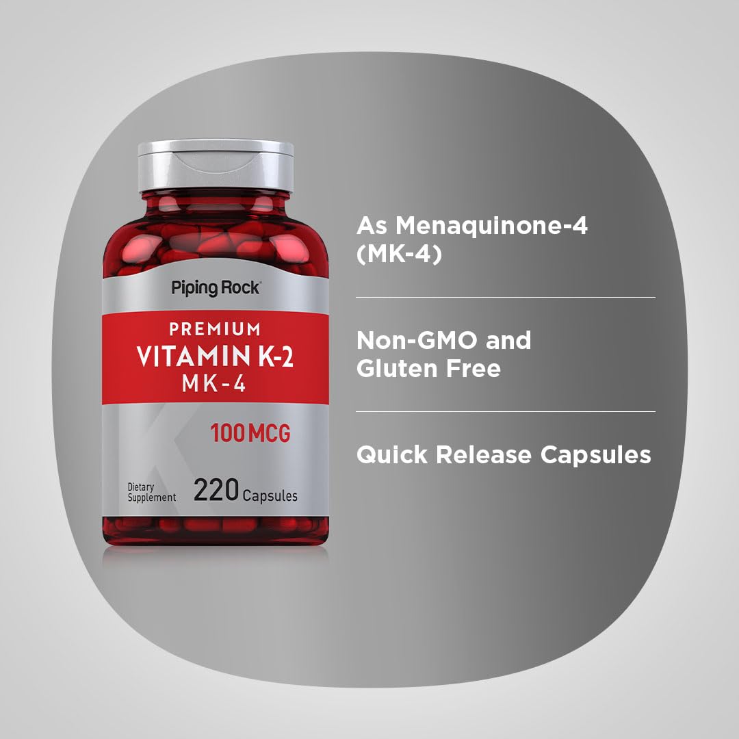 Nutrition facts panel for Piping Rock Vitamin K2 MK4 100 mcg