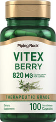 Piping Rock front packaging of vitex chasteberry showing bottle and cap, clear branding and count