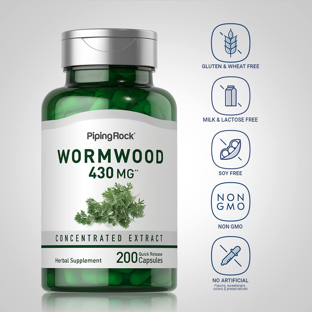 Piping Rock wormwood capsule opened to reveal contained powder and extract concentration