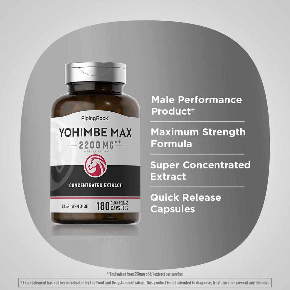 Close-up of 2200 mg Yohimbe label on bottle