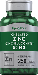 Piping Rock bottle front view showing zinc 50mg label and benefits