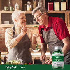 Piping Rock zinc bottle on kitchen counter with morning routine items