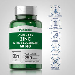 Piping Rock zinc tablets on a spoon showing serving size and scale