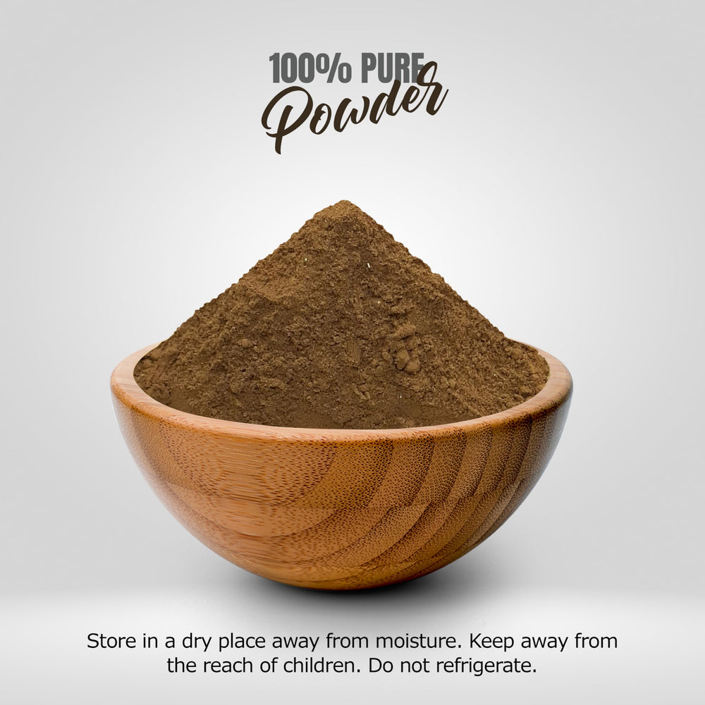 Close-up of packaging and ingredients for Piper Longum powder