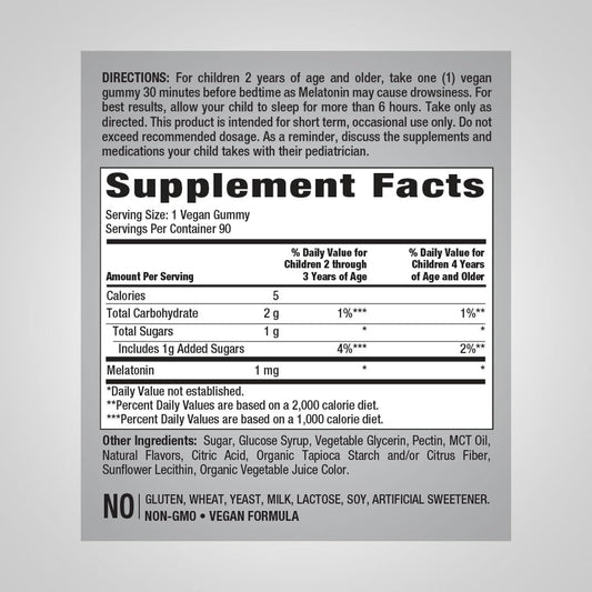 Piping Rock Kids Melatonin Gummy 1mg – Cherry, 90 Gummies | Vegan, Non-GMO, Gluten Free (Pack of 2)