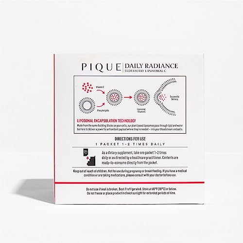 Close-up of PIQUE liposomal Vitamin C + Elderberry packets