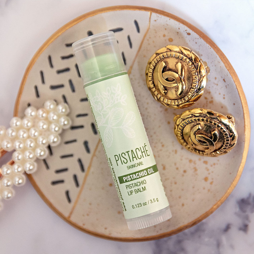 Pistaché Skincare Lip Balm packaging close-up highlighting clean formula