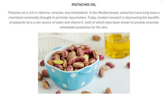 Pistaché Skincare Pistachio Oil ingredient label on packaging