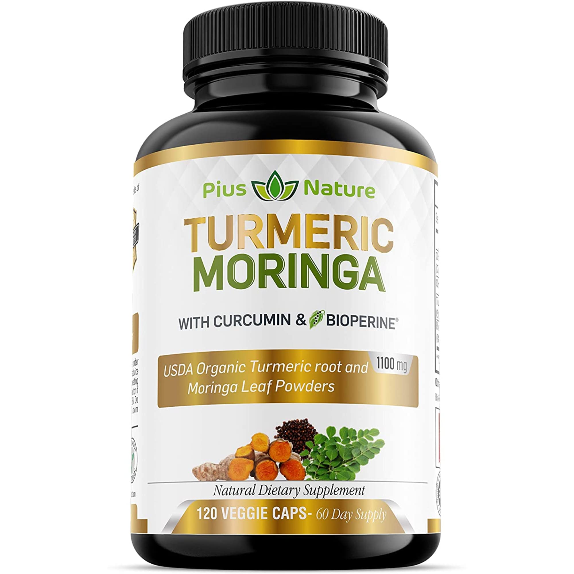 PIUS NATURE Turmeric Moringa bottle and capsules