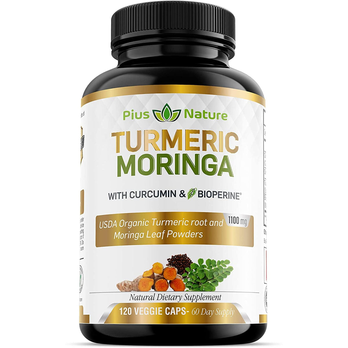 PIUS NATURE Turmeric Moringa bottle and capsules