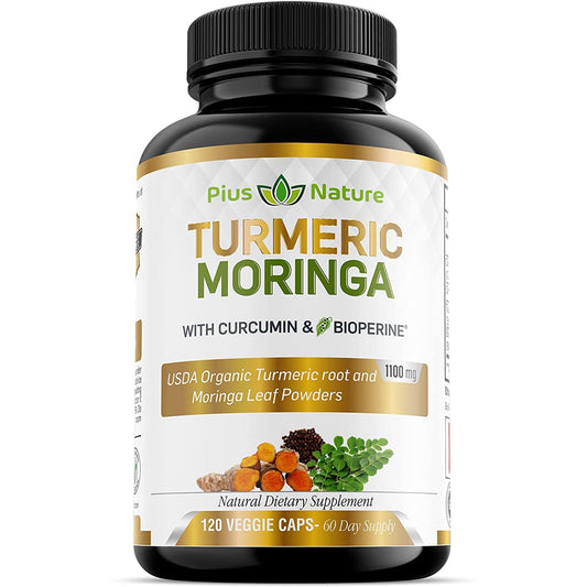 PIUS NATURE Turmeric Moringa bottle and capsules