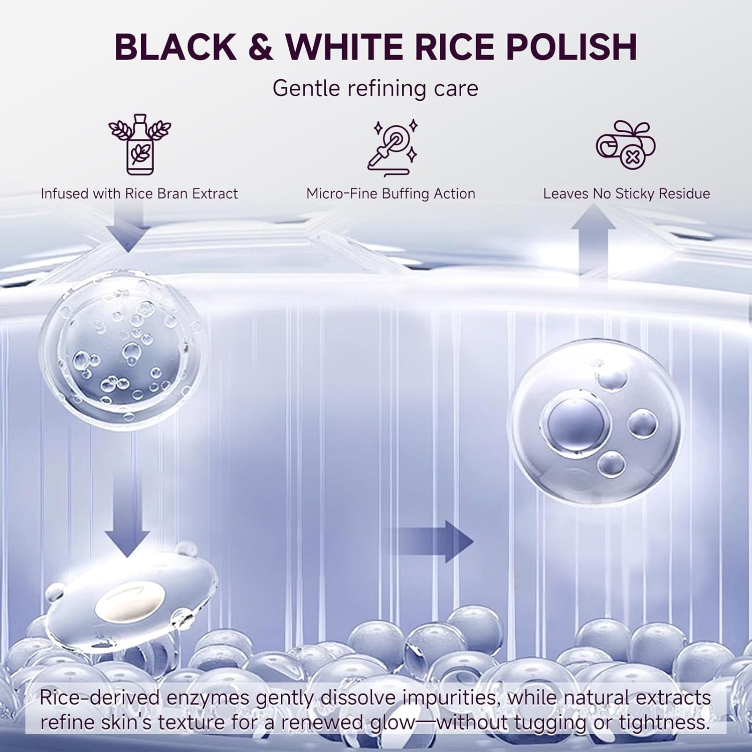 PIVETOS Rice Peel Exfoliating Shot formula dissolves impurities gently.