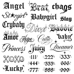 Pixel Hearts Sassy Script Angel Numbers tattoo design for stylish, non-permanent body art.