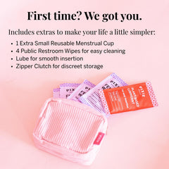 Pixie Cup capacity equals 3+ tampons for longer wear.