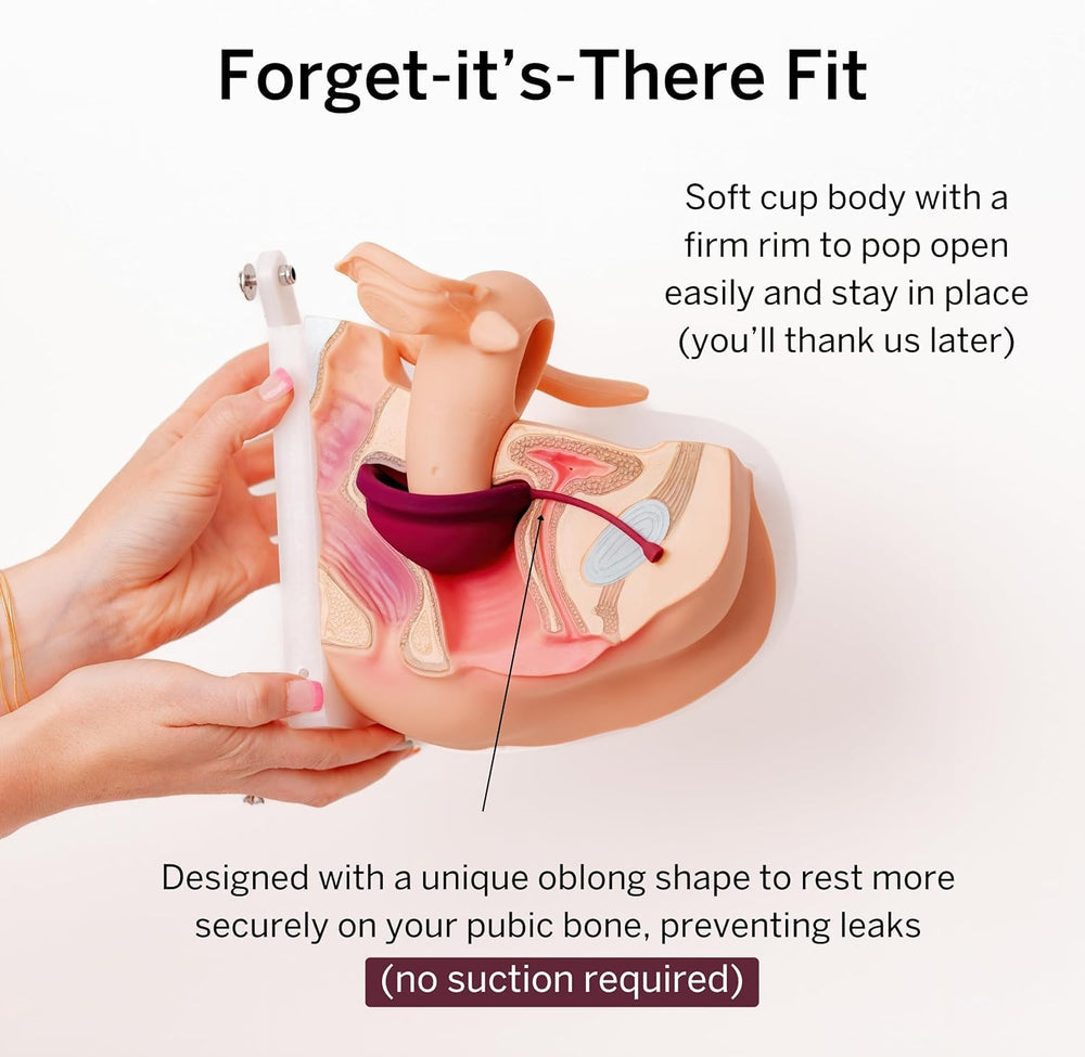 Pixie Cup Pixie Disc self-emptying feature illustrates less frequent removal.