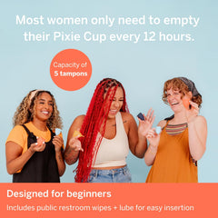 Pixie Cup during emptying and rinsing highlights convenient, hygienic care routine.
