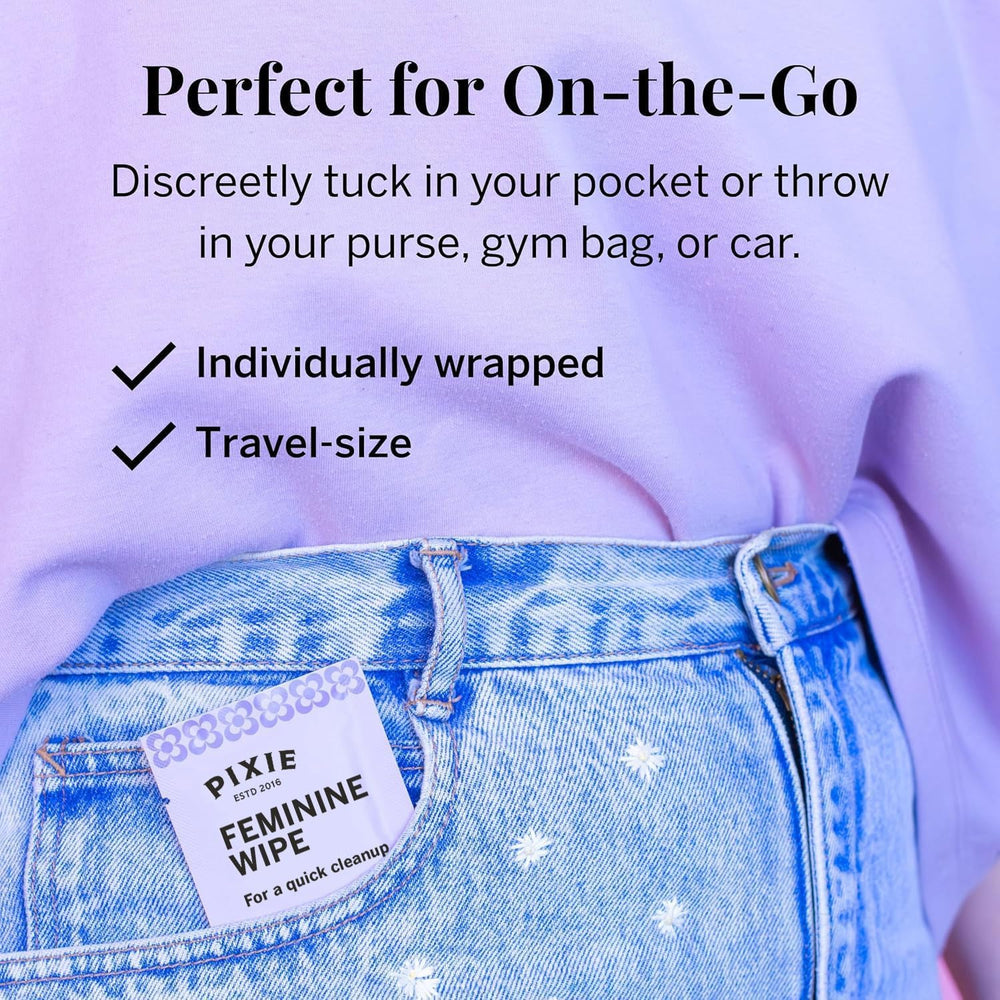 Pixie Cup feminine wipes biodegradable flushable feature supports planet-friendly disposal.