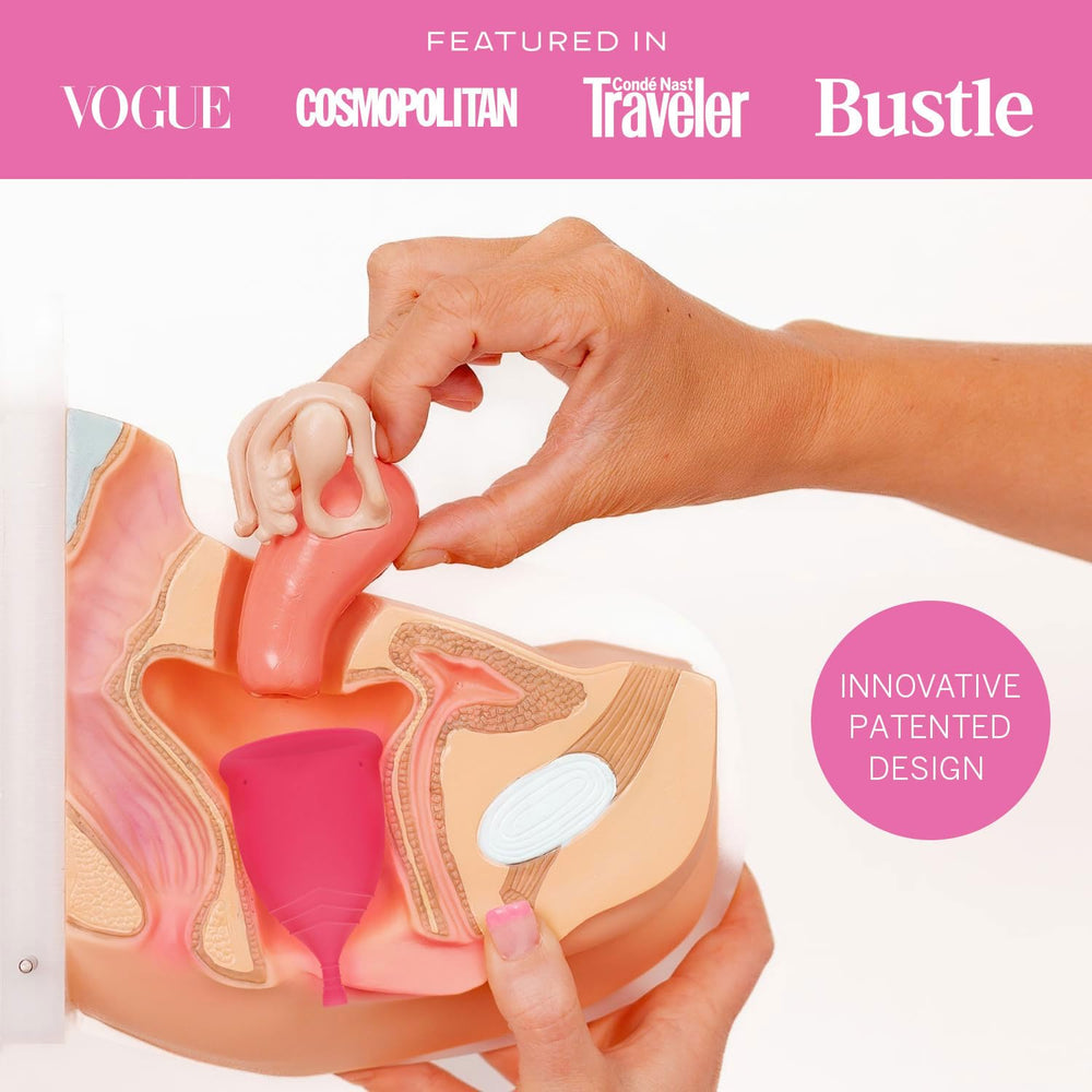 Pixie Cup medical-grade silicone texture highlights toxin-free design.