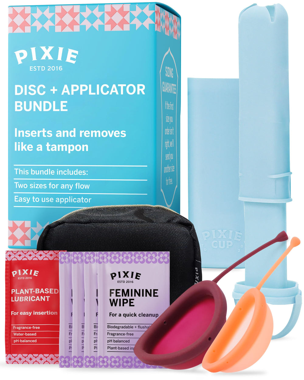 Pixie Cup Pixie-2-Disc-and-Applicator-Bundle image shows a starter-friendly kit with two sizes.