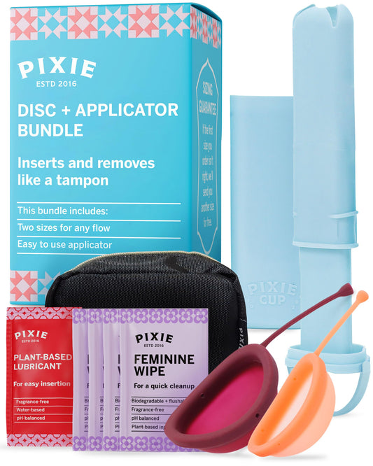 Pixie Cup Pixie-2-Disc-and-Applicator-Bundle image shows a starter-friendly kit with two sizes.