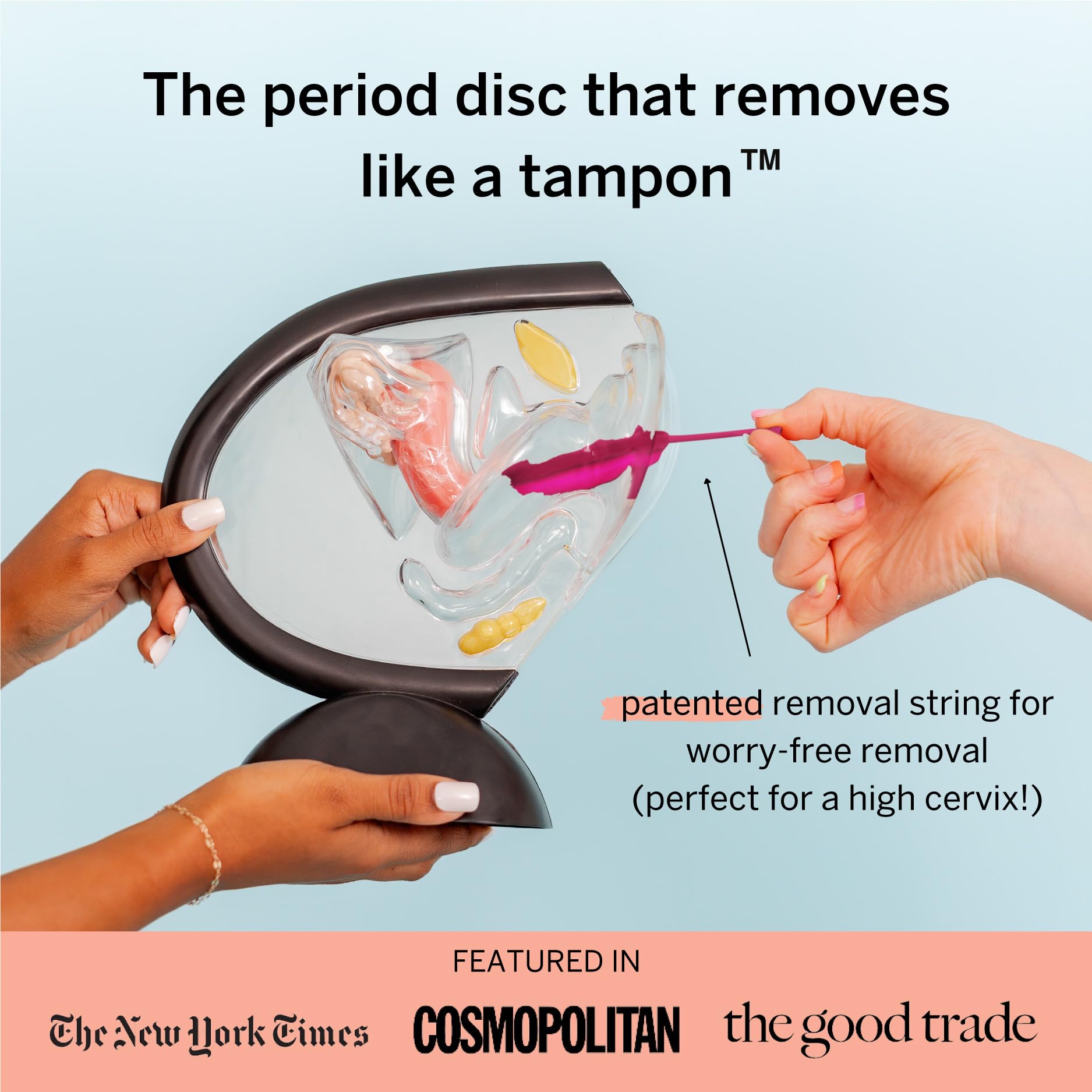 Pixie Cup period disc in hand ready for insertion and comfort.