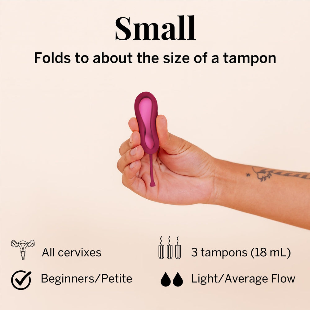 Pixie Cup period disc self-emptying design reduces removals.