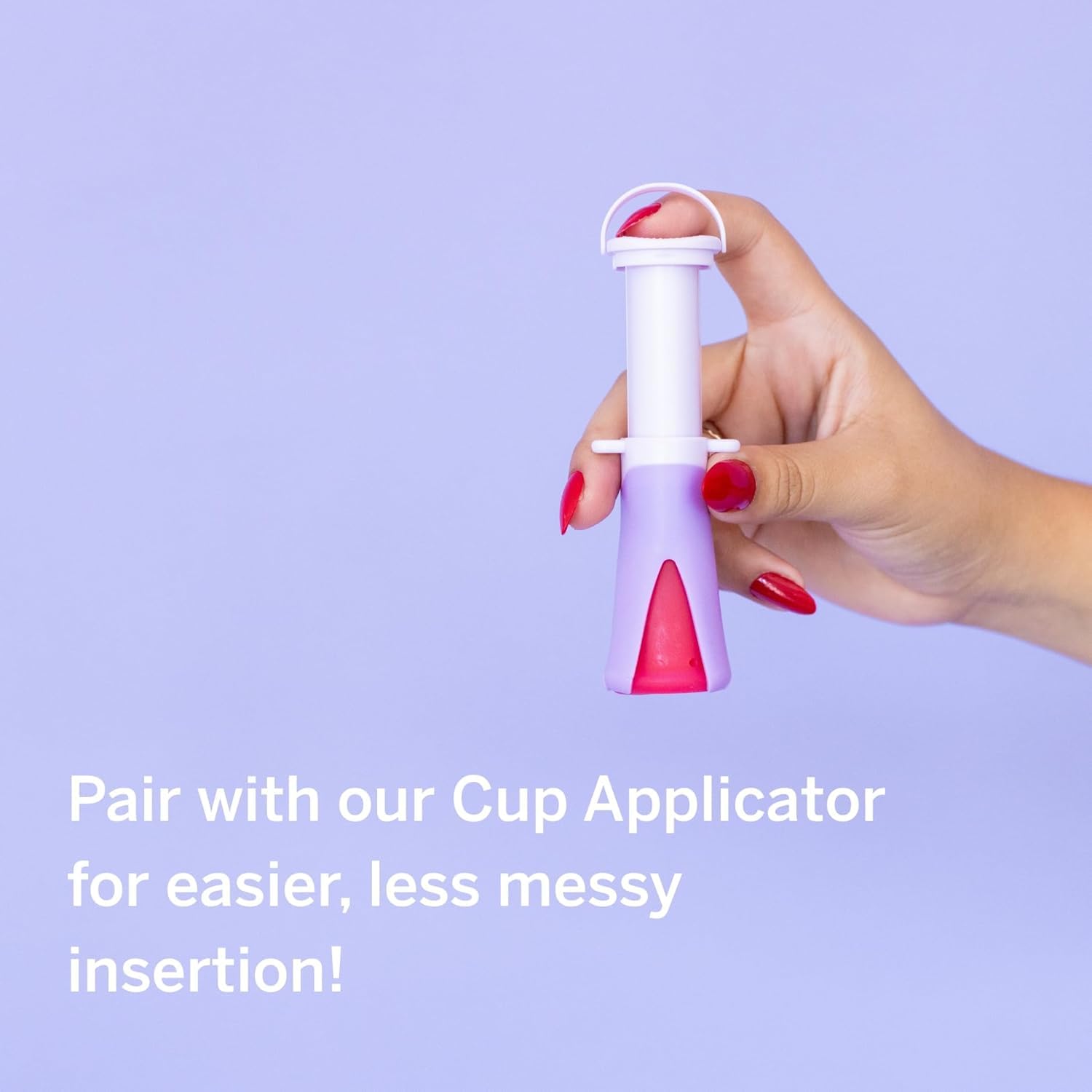 Pixie Cup Plum Large donation icon reinforces Buy One Give One program.