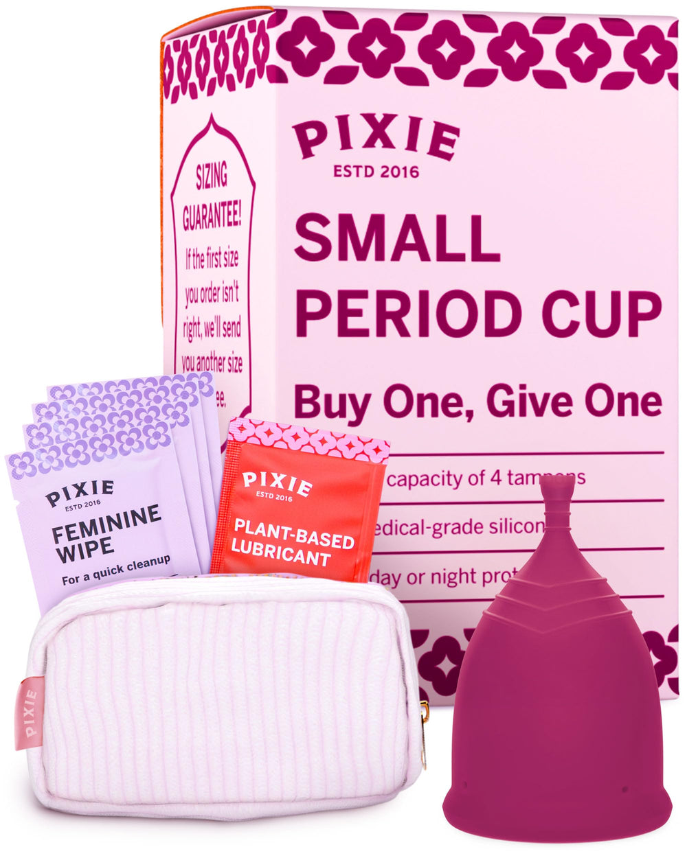 Pixie Cup plum small assembled shows all-day comfort and reusable design.