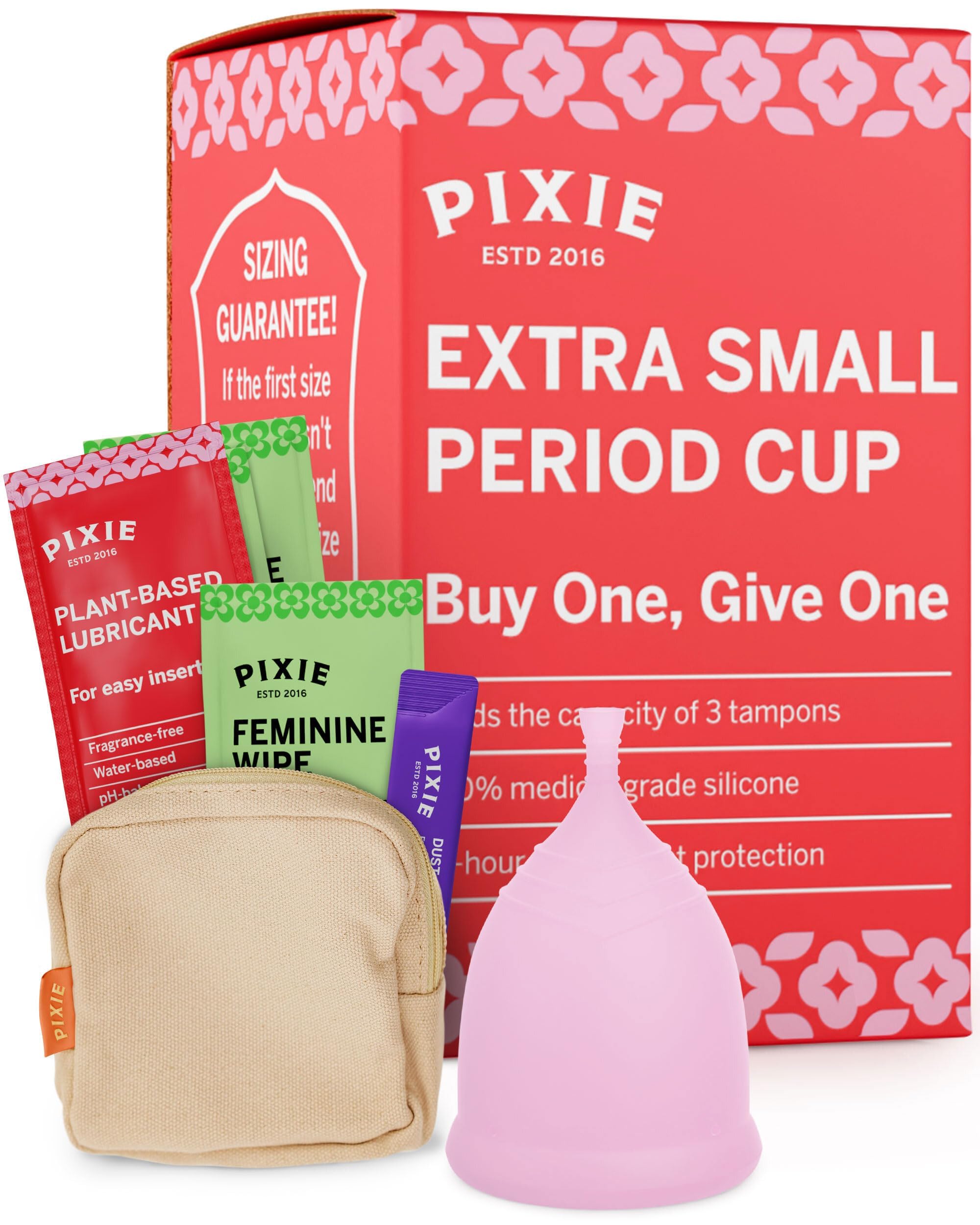 Pixie Cup softest silicone extra small for comfortable wear in blush color.