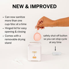 Pixie Cup steam cleaner BPA-free badge highlighting chemical-free sterilization