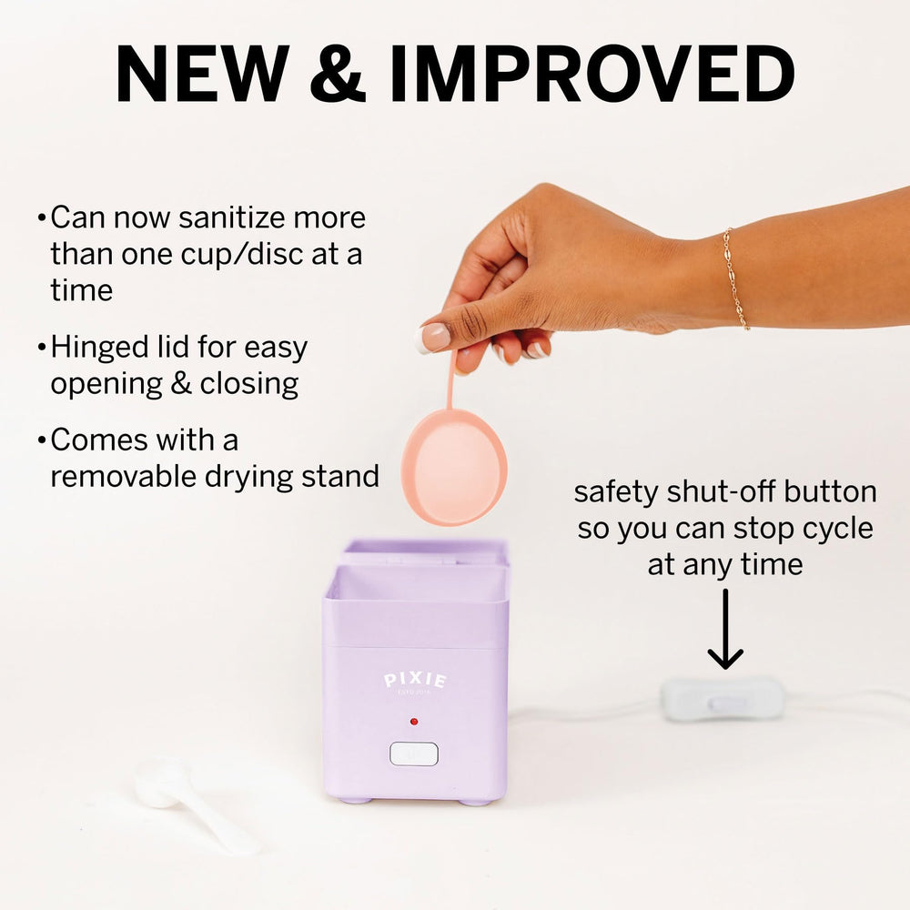 Pixie Cup sterilizer 3-minute cycle for fast, convenient sanitizing.