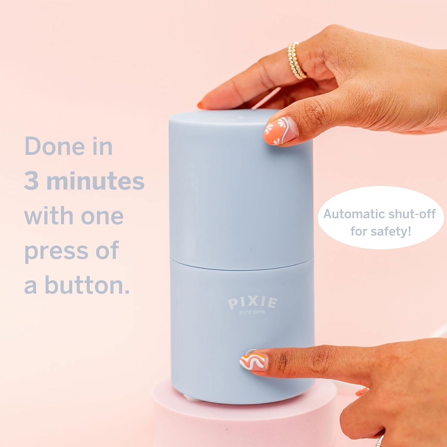 Pixie Cup sterilizer dorm-use scene emphasizes discreet, space-saving setup.