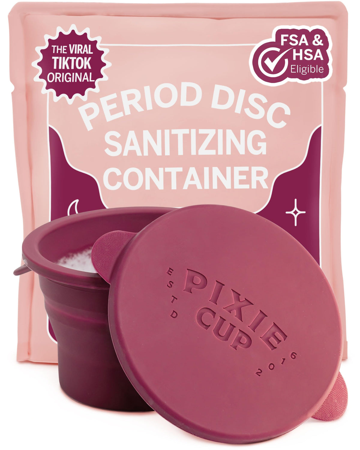 Pixie Cup sterilizing container collapsible design for compact travel and quick cleanup