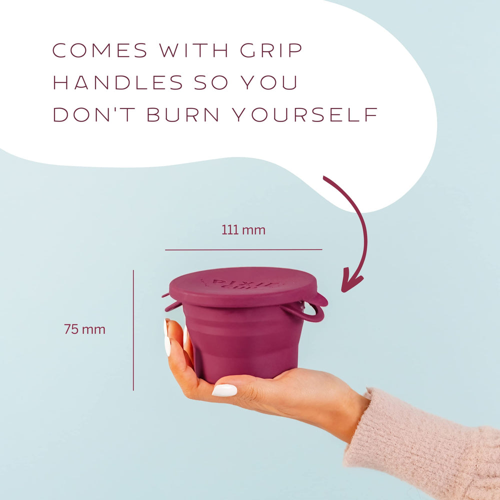Pixie Cup sterilizing container discreet-use design ideal for bags in public facilities