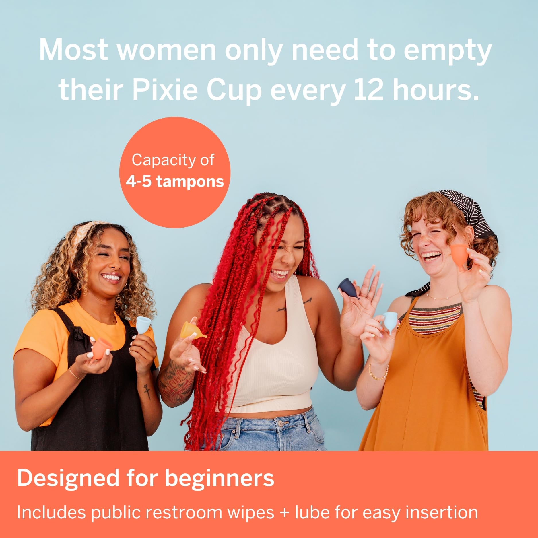 Pixie Cup tampon-alternative image demonstrates easy insertion and confident everyday wear