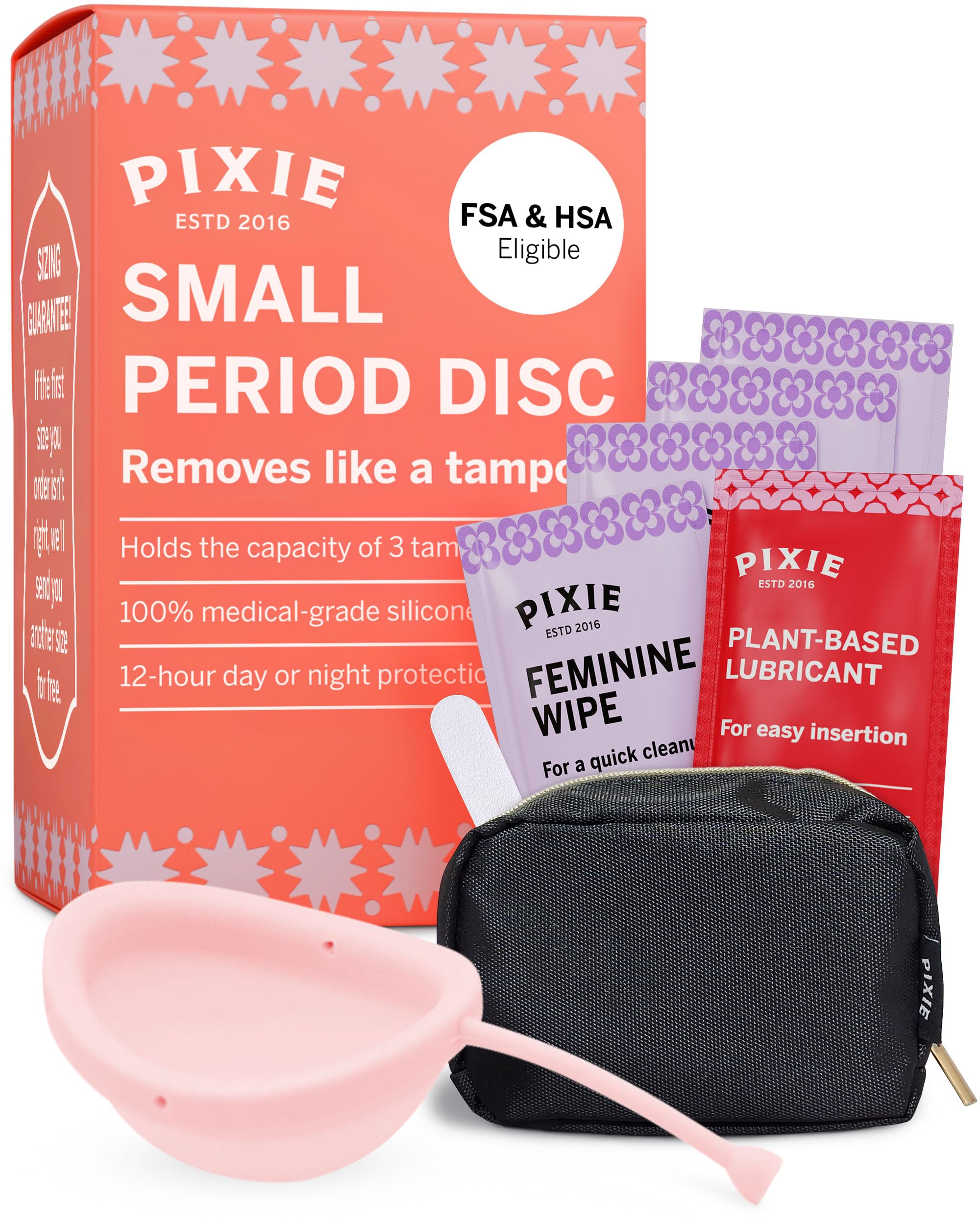 Pixie Disc packaging with travel samples for on-the-go care.