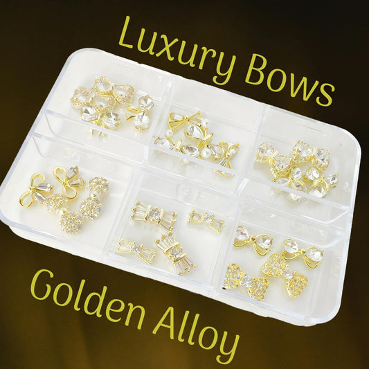 Pizadix 3D gold bow with zircon sparkles for eye-catching weddings and events.