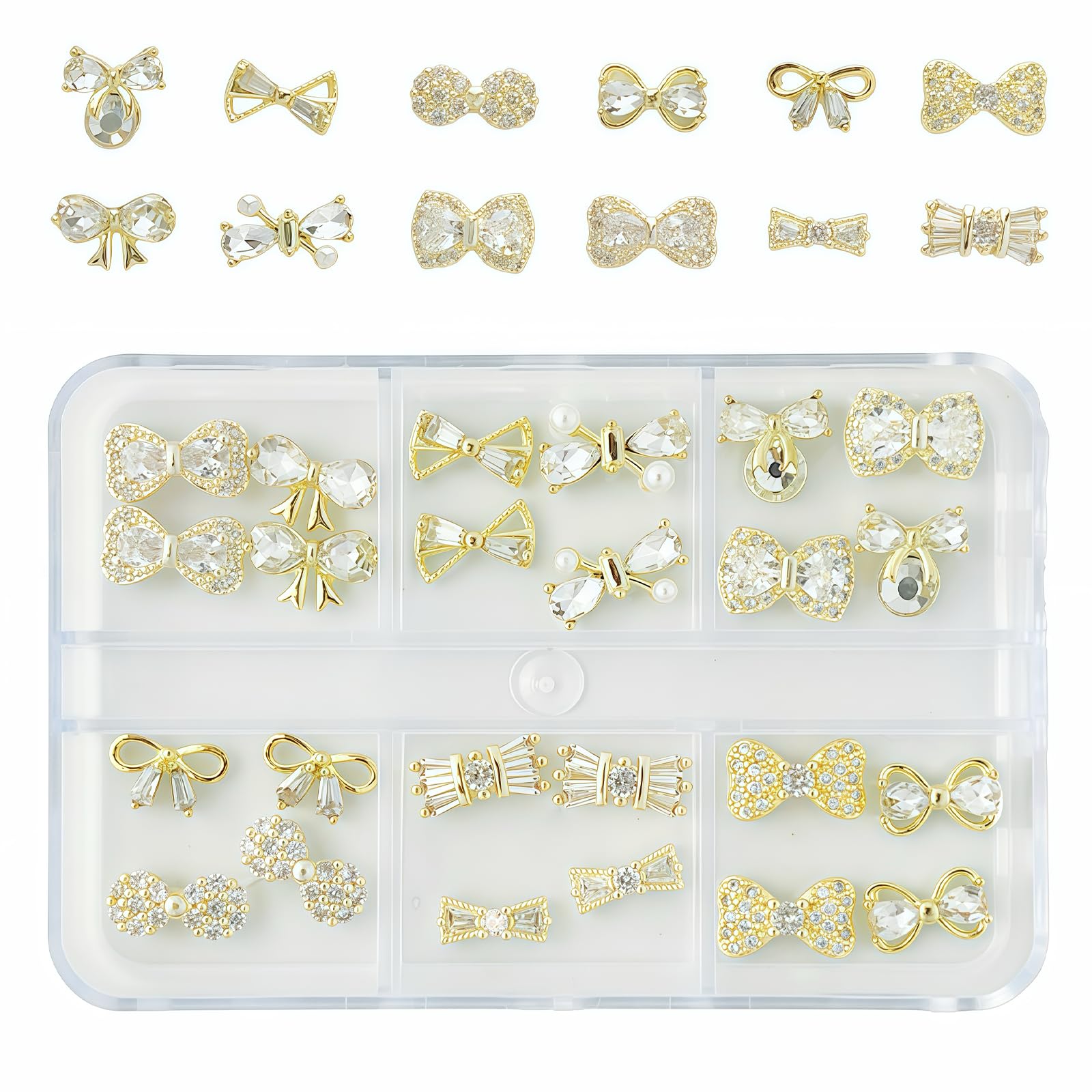 Pizadix gold bow nail charms add subtle luxury to everyday manicures.