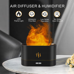 PIZAY diffuser in black, side angle with flame LED light