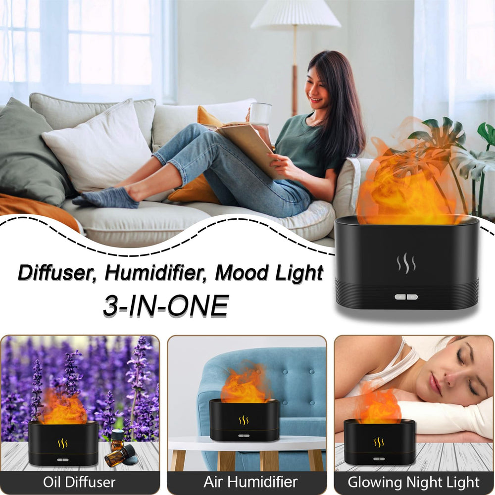 Close-up of flame LED light effect on PIZAY diffuser