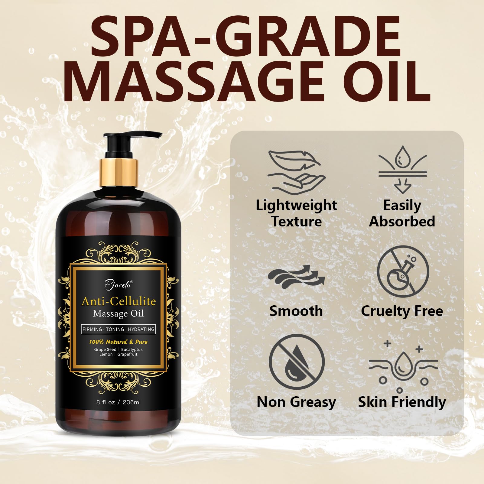 Pjordo Anti Cellulite Massage Oil bottle with label