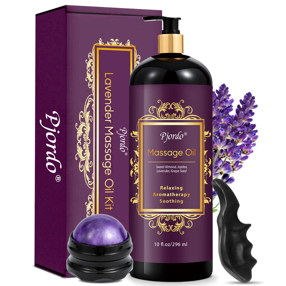 Pjordo Lavender Massage Oil bottle with lavender