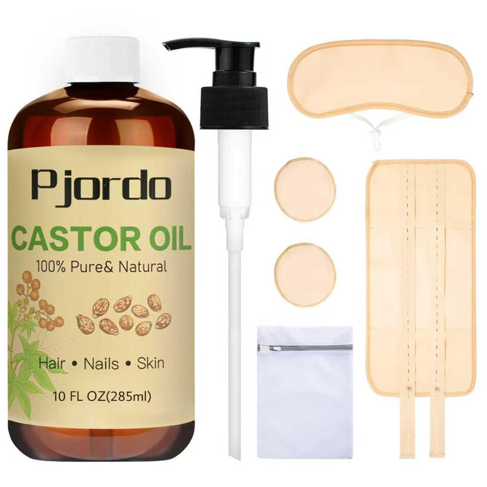 Pjordo cotton castor oil pack wrap and 10 oz bottle