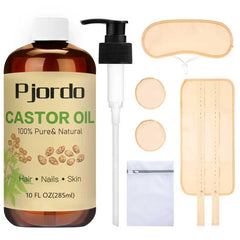 Pjordo cotton castor oil pack wrap and 10 oz bottle