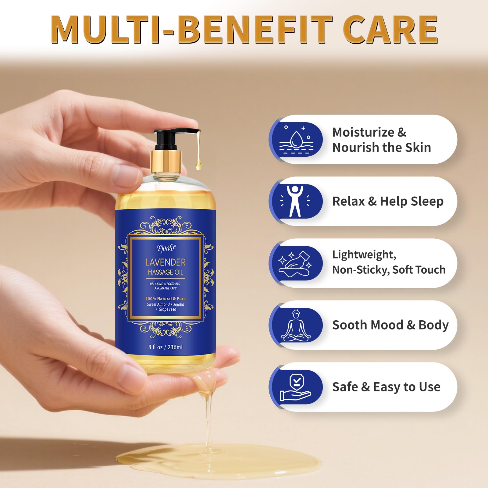 Silky, non-greasy massage oil texture being poured
