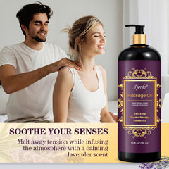 Lavender massage oil bottle showcased for relaxing massages