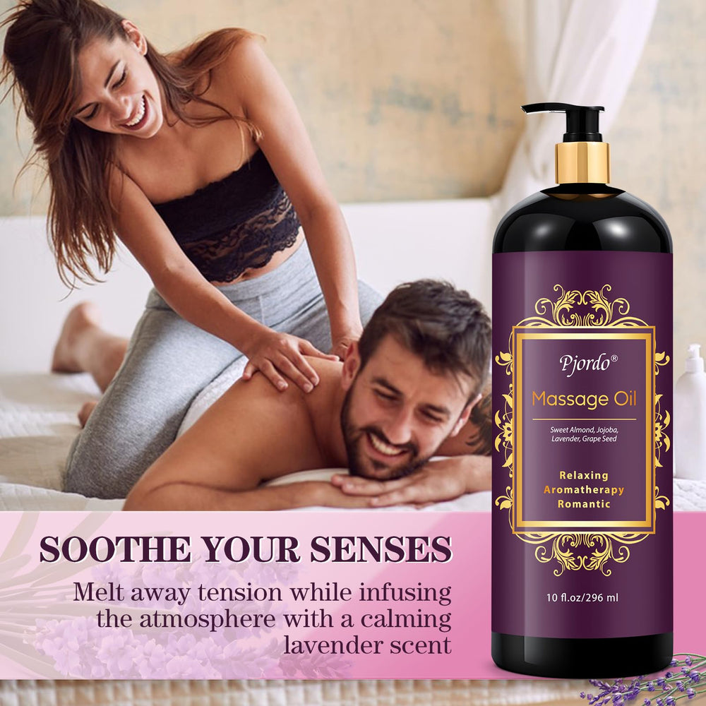 Close-up of lavender massage oil bottle